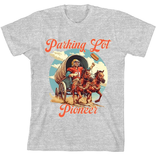 "Parking Lot Pioneer" Old West Wagon Football Cowboy Youth  Short Sleeve Tee-