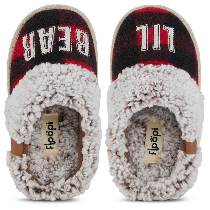Floopi Kids "Lil Bear" Buffalo Plaid Two-Tone Faux Fur Clog Slipper