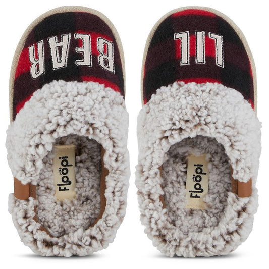 Floopi Kids "Lil Bear" Buffalo Plaid Two-Tone Faux Fur Clog Slipper