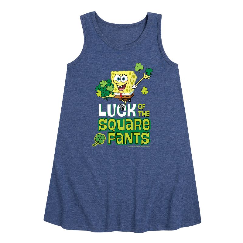 Girls' - SpongeBob Squarepants - Luck Of The Square Pants Graphic Sleeveless Aline Dress
