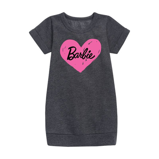 Girls' - Barbie - Hand Painted Heart Graphic Short Sleeve Fleece Dress