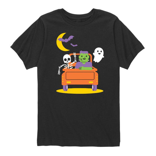 تي شيرت جرافيكي بأكمام قصيرة وحوش شاحنات الهالوين للأولاد - رسالة فورية