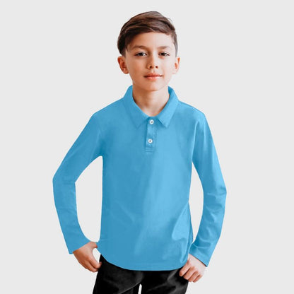 قميص بولو للأولاد من City Threads، مصنوع من قماش جيرسي ناعم محبوك، بأكمام طويلة، وزرين، مصنوع في الولايات المتحدة الأمريكية