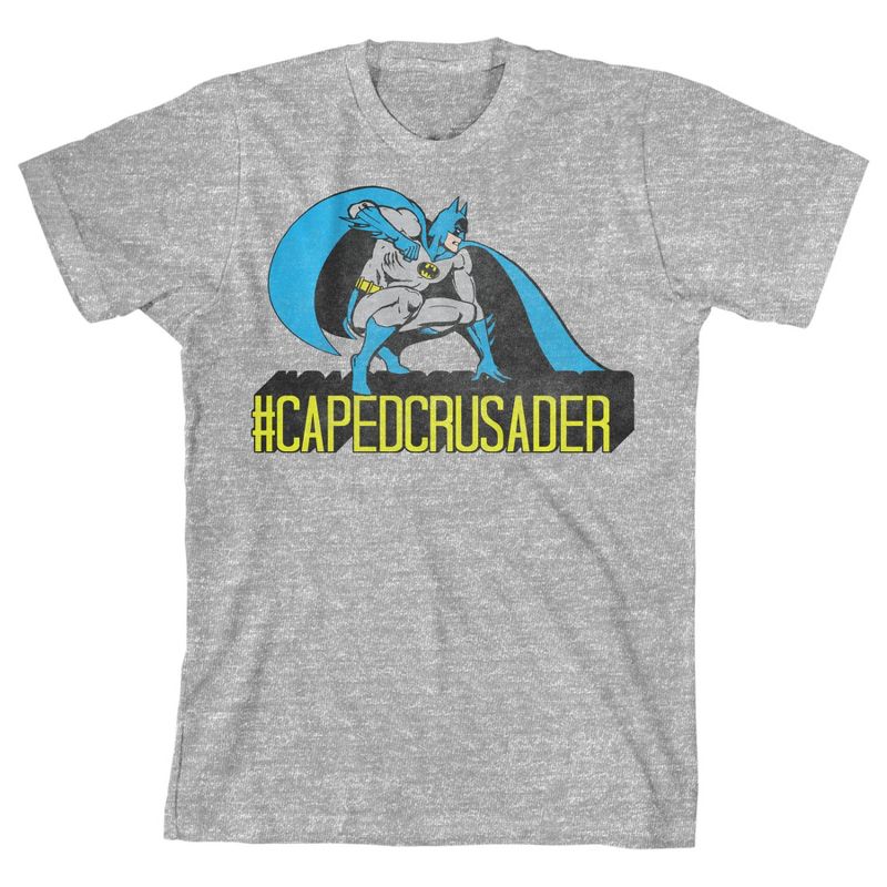 تي شيرت رياضي رمادي فاتح للأولاد من Batman #CAPEDCRUSADER