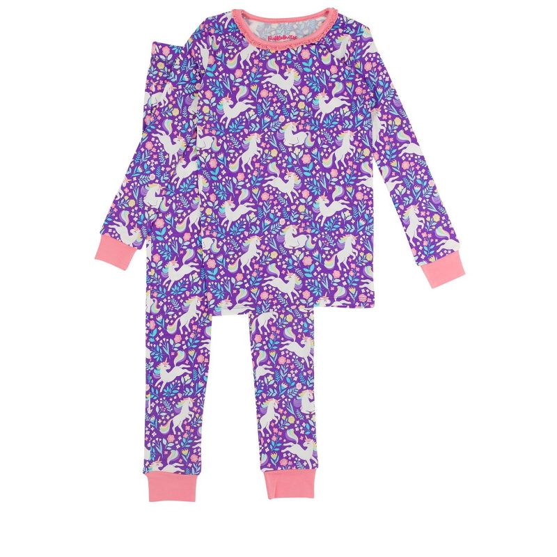 RuffleButts SoftSnooze Big Girls Ruffle Long Sleeve Pajama Set