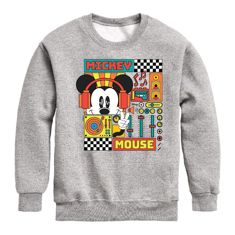 Boys' - Disney - Mickey Mouse Rhythm Waves Graphic Long Sleeve Fleece Sweatshirt