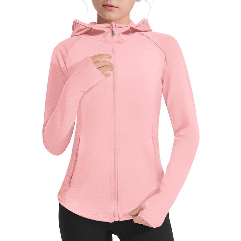 Girls Lightweight Jacket Long Sleeve Zip Up Athletic Hoodie Top Fishing Hiking Sun Protection Outerwear