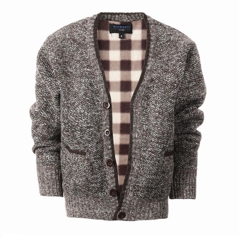 Gioberti Boy's Cardigan Sweater with Soft Brushed Flannel Lining and Pockets