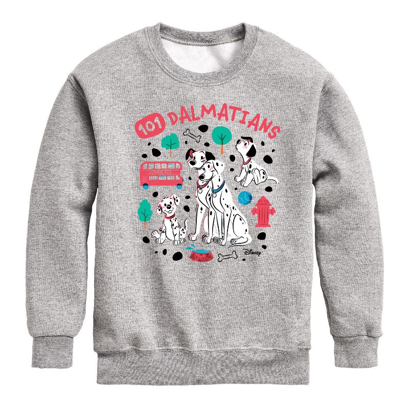 Boys' - 101 Dalmatians - Collage of Dalmatian Family Graphic Long Sleeve Fleece Sweatshirt