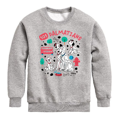 Boys' - 101 Dalmatians - Collage of Dalmatian Family Graphic Long Sleeve Fleece Sweatshirt