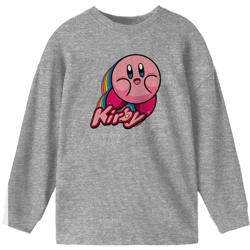 Kirby Colorful Character Youth Athletic Gray Long Sleeve Graphic Tee