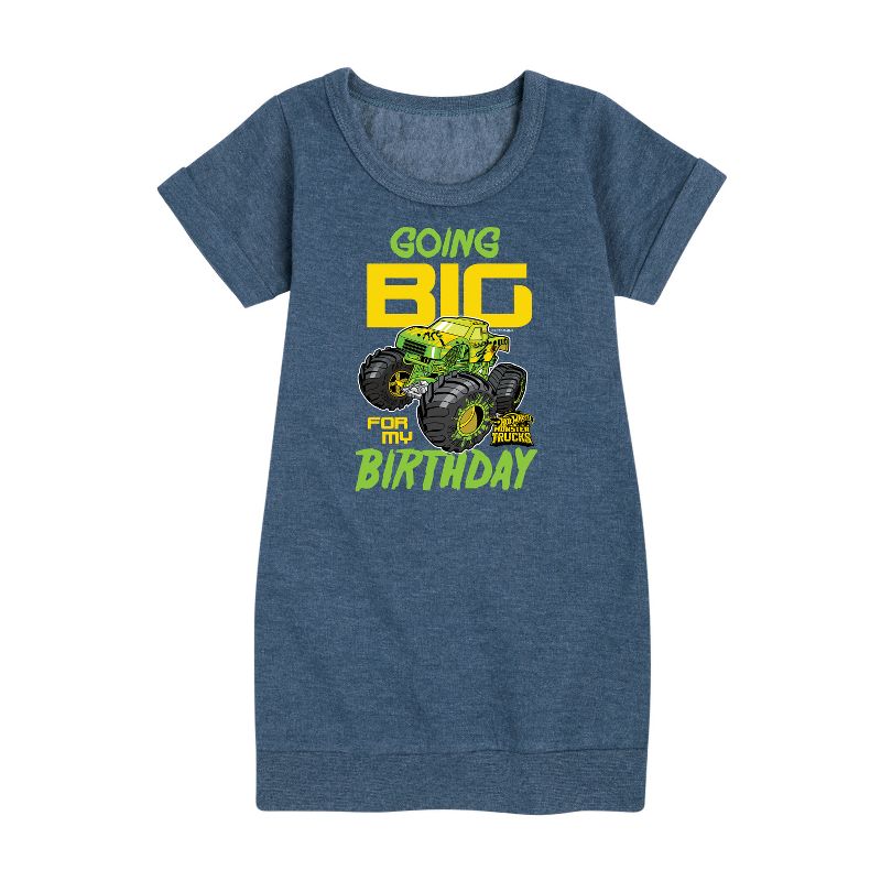 فستان صوف بأكمام قصيرة مطبوع عليه رسومات "Going Big For My Birthday" للفتيات - Hot Wheels