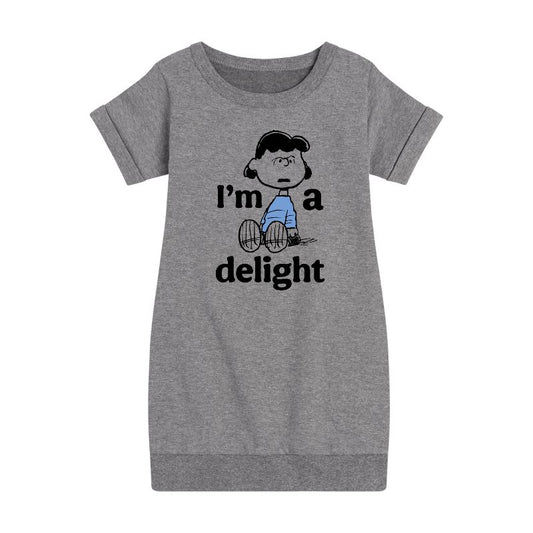 Girls' - Peanuts - I Am Delight Graphic Short Sleeve Fleece Dress