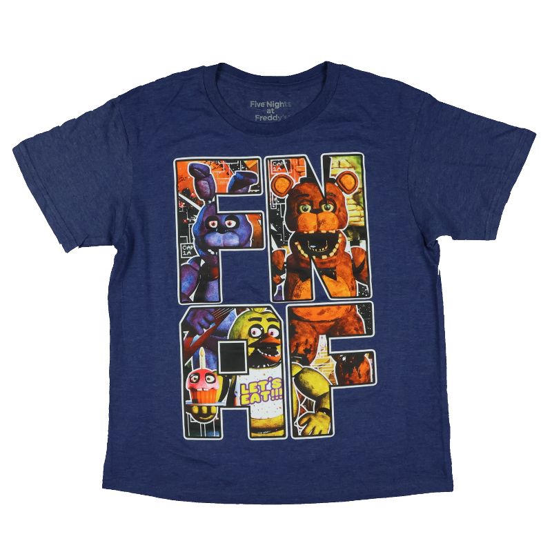 Seven Times Six Five Nights At Freddy's FNAF Shirt Boy's Character Letters Short Sleeve Top Blue