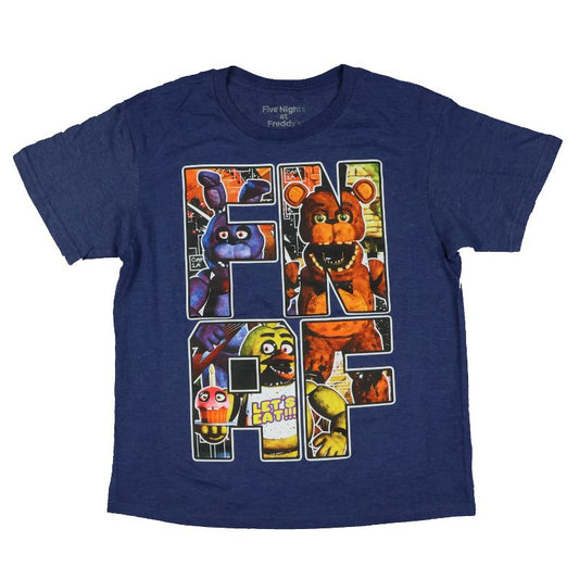 Seven Times Six Five Nights At Freddy's FNAF Shirt Boy's Character Letters Short Sleeve Top Blue