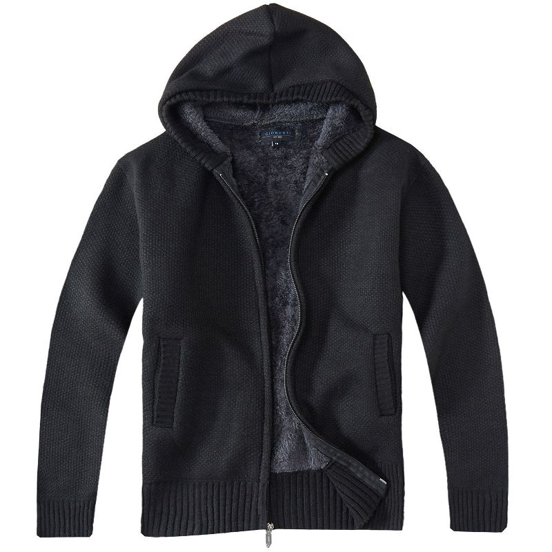 Gioberti Boy's Full Zip Knitted Cardigan Sweater with Hoody and Faux Shearling Lining