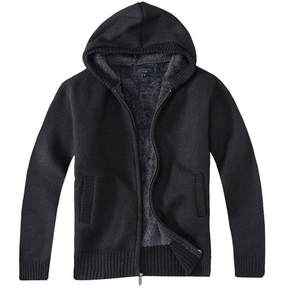 Gioberti Boy's Full Zip Knitted Cardigan Sweater with Hoody and Faux Shearling Lining
