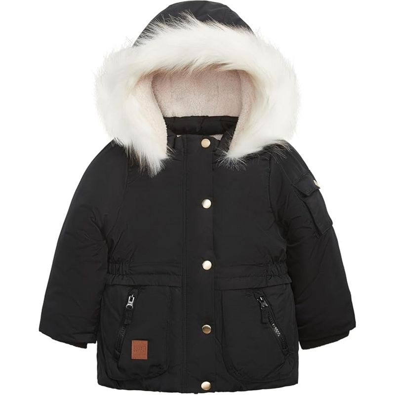 LONDON FOG Little/Big Girls' Heavyweight Faux Fur Trim Fleece-Lined Jackets