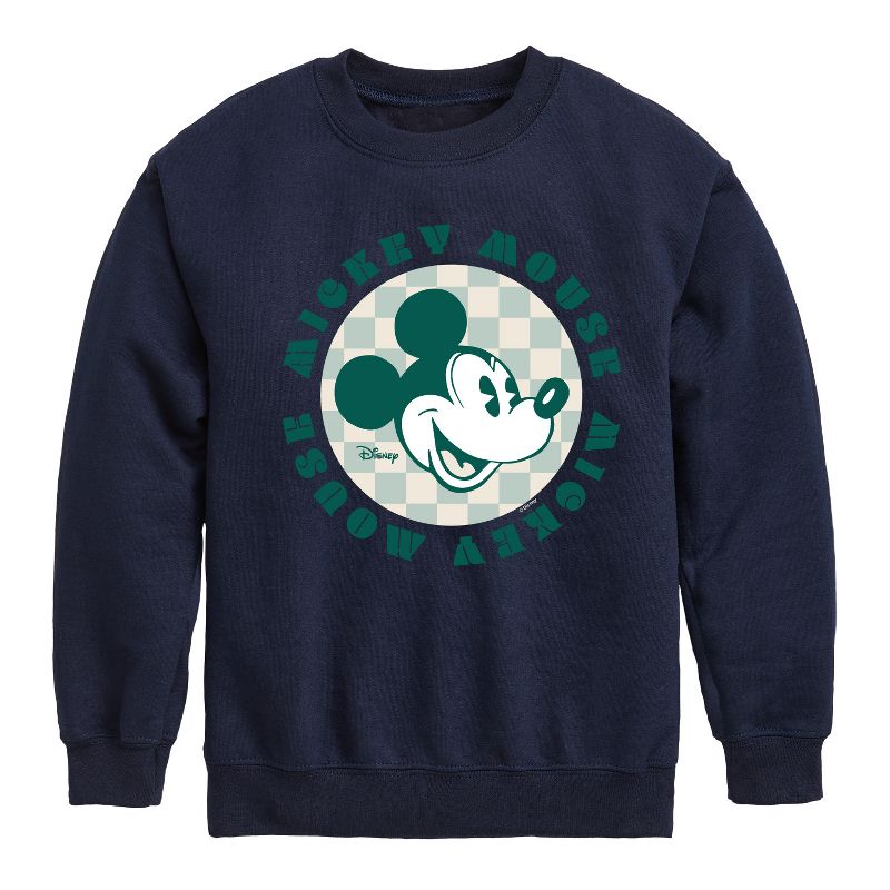 Boys' - Disney - Mickey Mouse Checker Badge Graphic Long Sleeve Fleece Sweatshirt