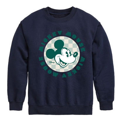 Boys' - Disney - Mickey Mouse Checker Badge Graphic Long Sleeve Fleece Sweatshirt
