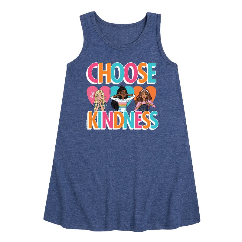 Girls' - Barbie - Multi-Color Choose Kindness Graphic Sleeveless Aline Dress
