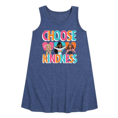 Girls' - Barbie - Multi-Color Choose Kindness Graphic Sleeveless Aline Dress