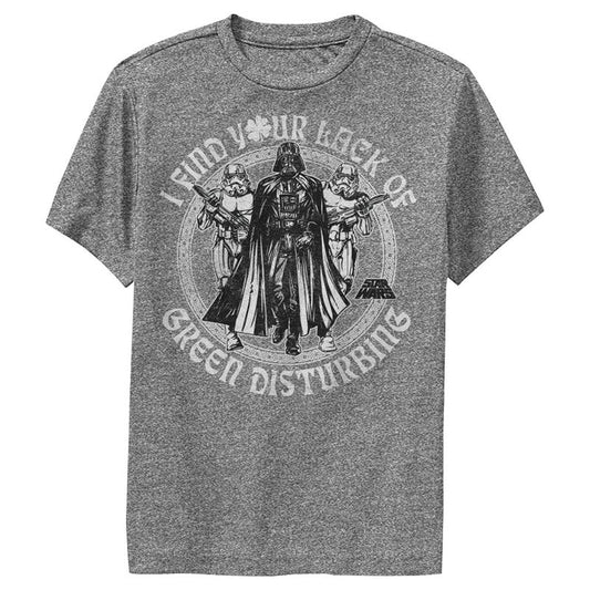 تي شيرت Star Wars Darth Vader St. Patrick's Day للأولاد، مطبوع عليه عبارة "Your Lack of Green Disturbing Performance" (افتقارك إلى اللون الأخضر)
