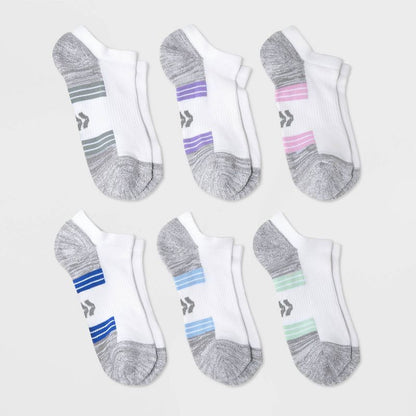 Girls' 6pk No Show Socks - All In Motion™ White/Gray