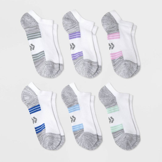 Girls' 6pk No Show Socks - All In Motion™ White/Gray