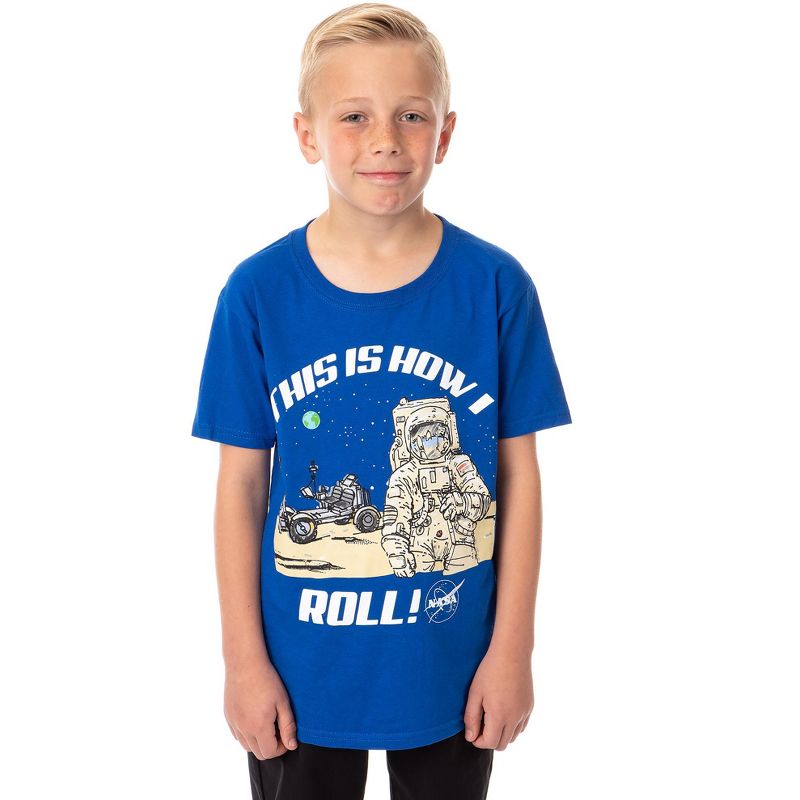 Seven Times Six NASA Boys' This Is How I Roll Moon Rover Astronaut Graphic T-Shirt Blue