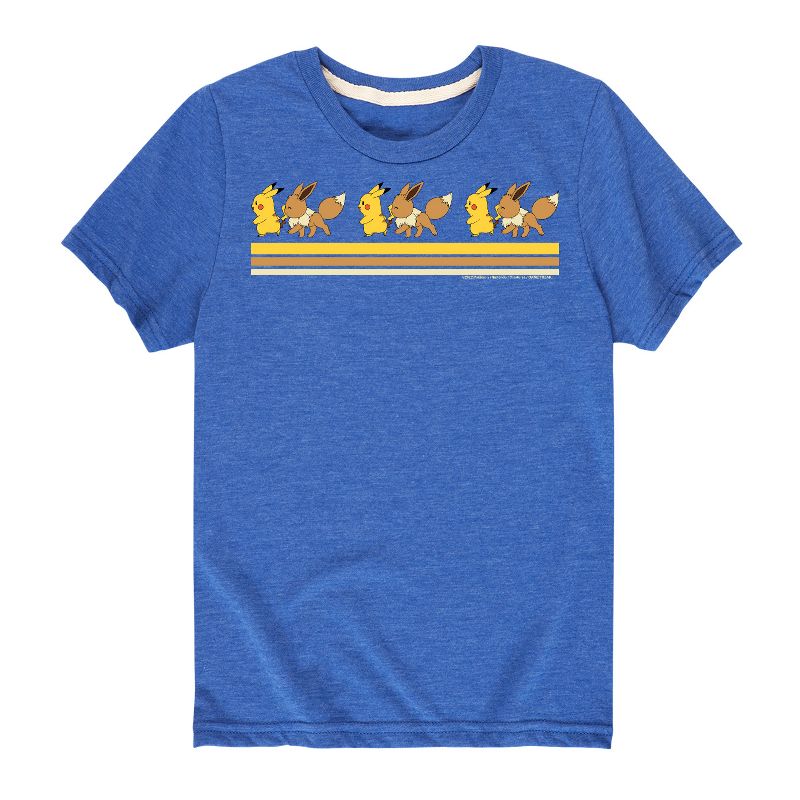 تي شيرت جرافيكي بأكمام قصيرة وخطوط كلاسيكية للأولاد - بوكيمون - بيكاتشو إيفي فريندز