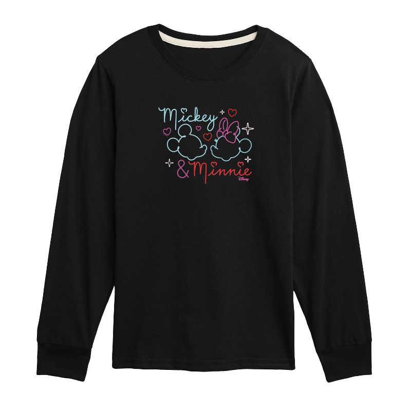 Boys' - Disney - Mickey & Minnie Together in Neon Long Sleeve Graphic T-Shirt