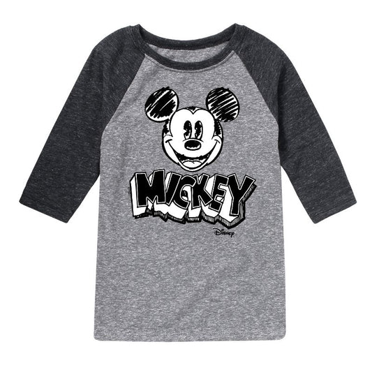 Boys' - Disney - Mickey Mouse Sketched Raglan Graphic T-Shirt