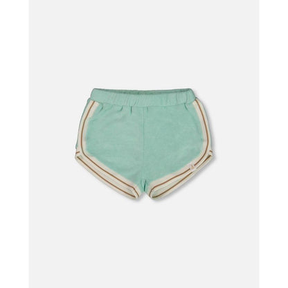 Deux par Deux Girl Terry Cloth Short Turquoise and Beige
