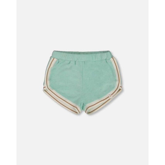 Deux par Deux Girl Terry Cloth Short Turquoise and Beige