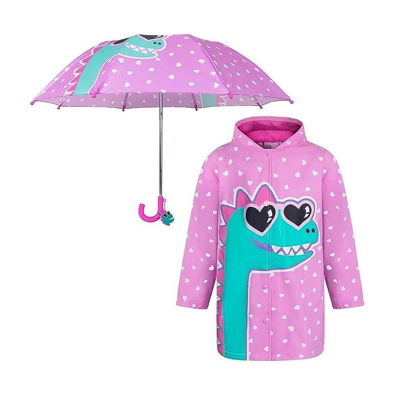 Dino Girls Umbrella & Rain Jacket Set - Kids Ages 3T-7 Years
