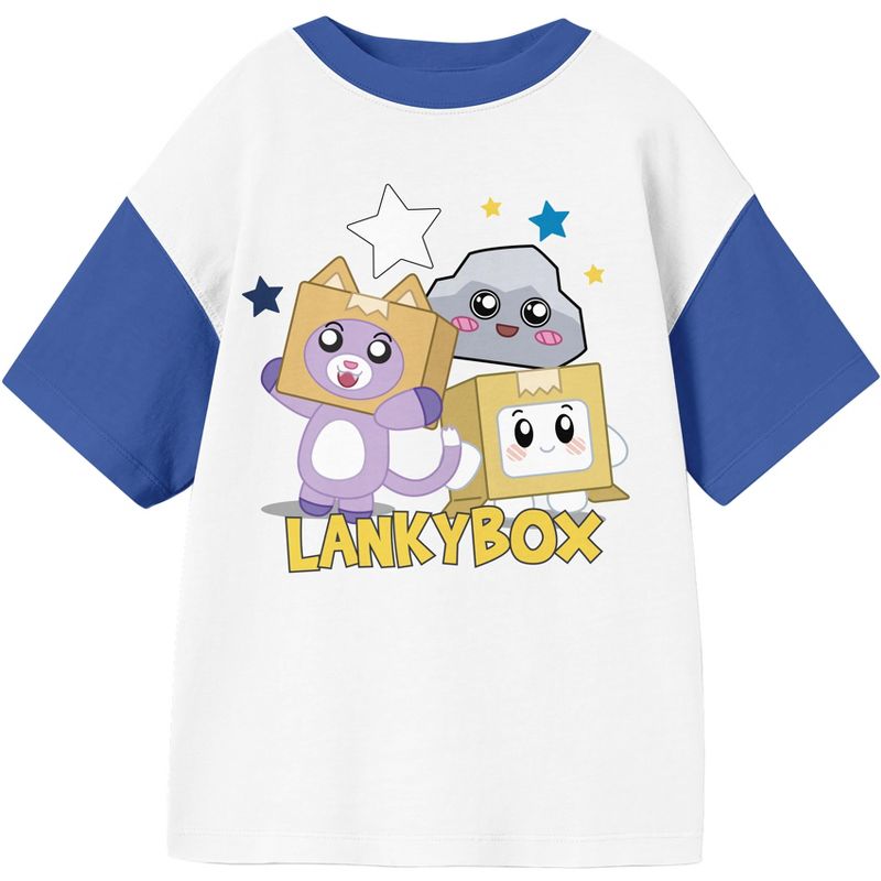 LankyBox Starry Character Group Shot Youth Blue & White Crew Neck Short Sleeve T-shirt