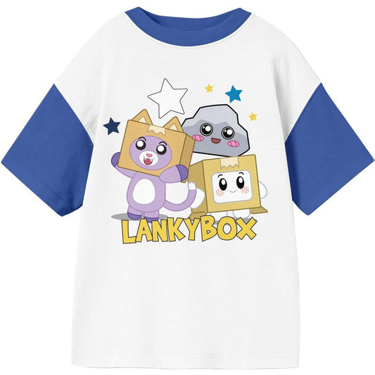 LankyBox Starry Character Group Shot Youth Blue & White Crew Neck Short Sleeve T-shirt
