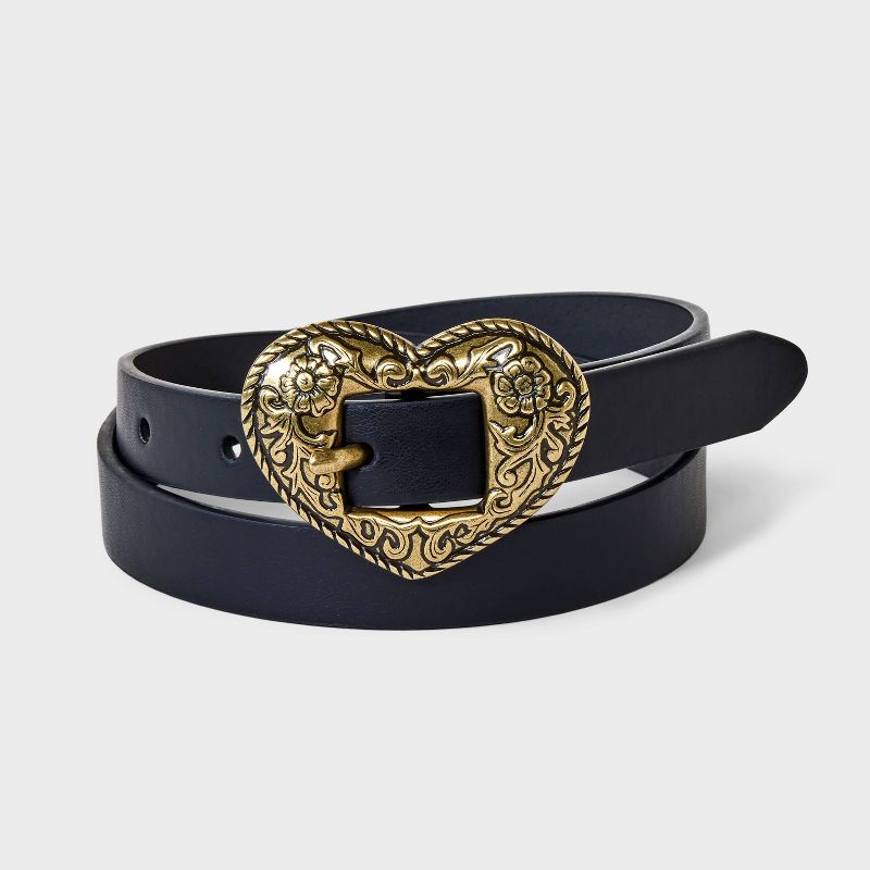 Girls' Western Heart Buckle Belt - art class™ Black/Gold
