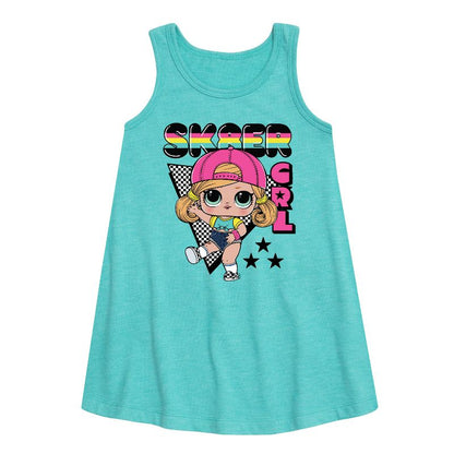 فستان SK8ER GRL برسومات جرافيكية بدون أكمام بتصميم خطي للفتيات - مفاجأة LOL!