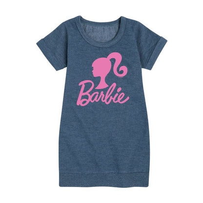Girls' - Barbie - Classic Logo Pink Graphic Short Sleeve Fleece Dress