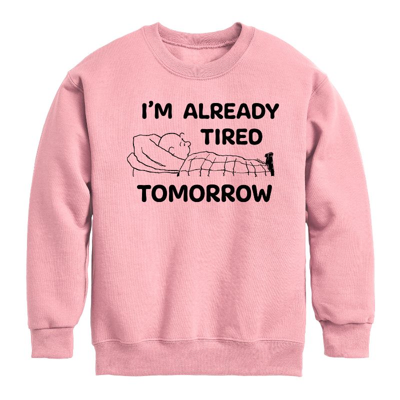 Boys' - Peanuts - Tired Tomorrow Graphic Long Sleeve Fleece Sweatshirt
