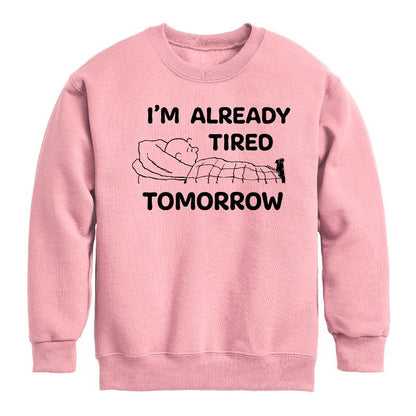 Boys' - Peanuts - Tired Tomorrow Graphic Long Sleeve Fleece Sweatshirt