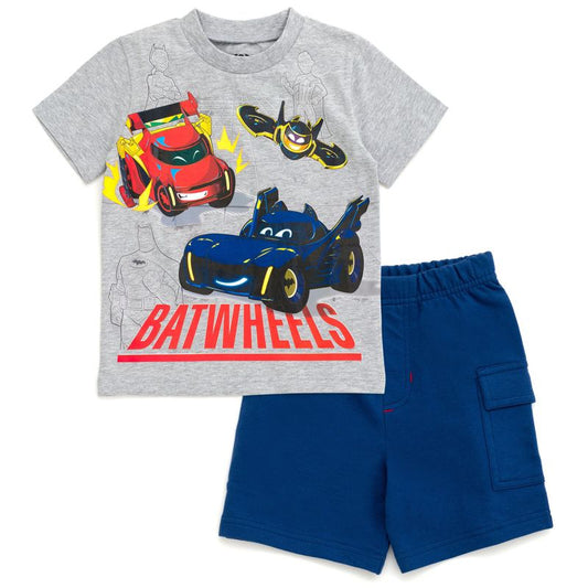 تي شيرت Batwheels Bam the Batmobile Batwing Redbird وشورت كارجو French Terry من DC Comics، مناسب للأطفال الصغار
