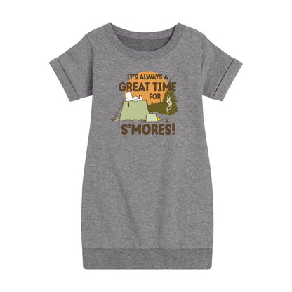 Girls' - Peanuts - It's Always A Great Time For Smores Graphic Short Sleeve Fleece Dress
