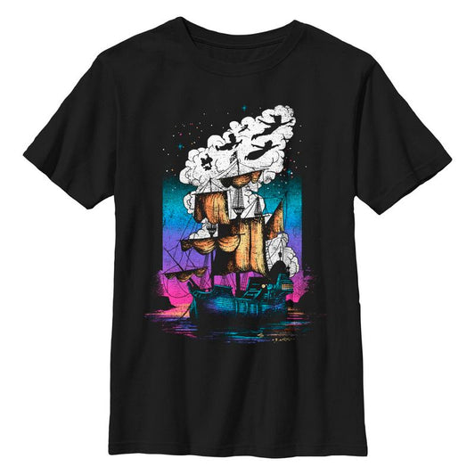 تي شيرت نيون بتصميم سفينة القراصنة بيتر بان للأولاد