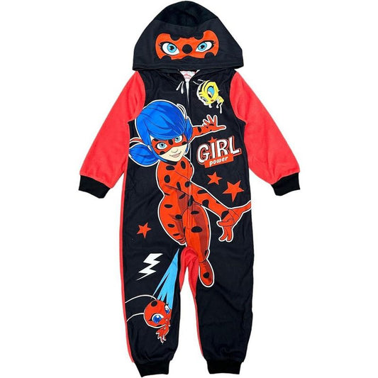 Miraculous Lady Bug Girls' "Girl Power" One Piece Hooded Sleeper Pajama