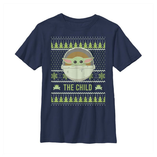 Boy's Star Wars The Mandalorian Ugly Christmas The Child Frog T-Shirt
