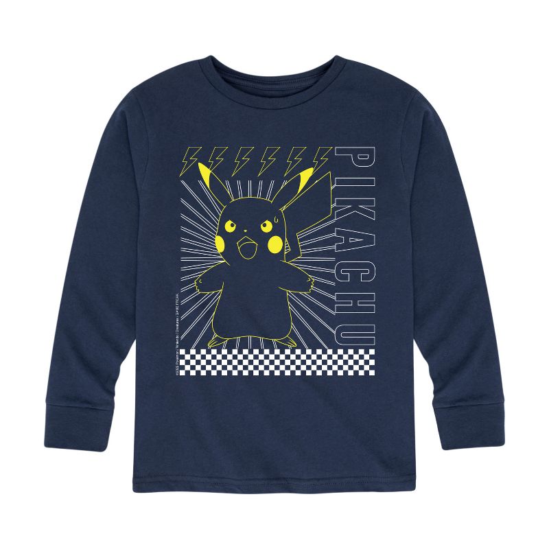 تي شيرت جرافيكي بأكمام طويلة ومربعات من بوكيمون بيكاتشو للأولاد