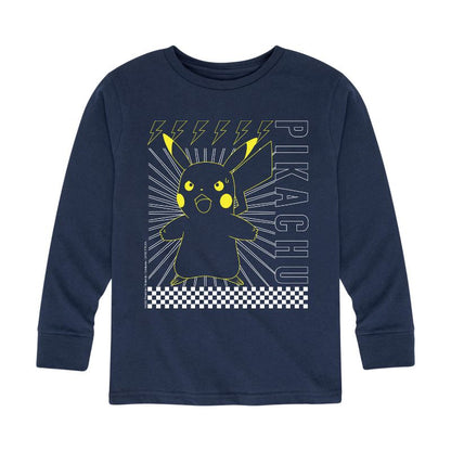 تي شيرت جرافيكي بأكمام طويلة ومربعات من بوكيمون بيكاتشو للأولاد